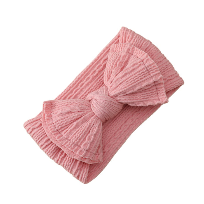 Baby Twist Cable Knit Bow Headband in Flamingo