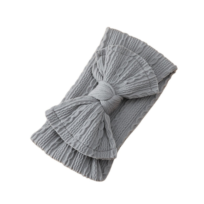 Baby Twist Cable Knit Bow Headband in Grey