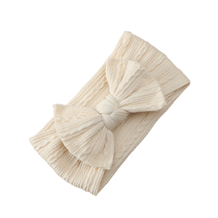 Baby Twist Cable Knit Bow Headband in Sand