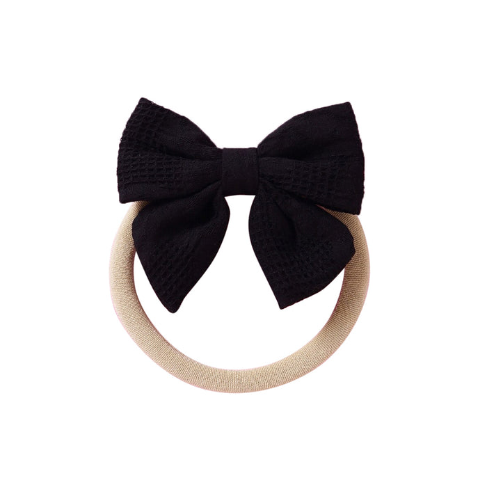Baby Small Waffle Bow Headband — Black