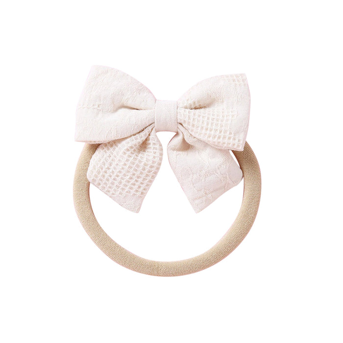 Baby Small Waffle Bow Headband — Ivory