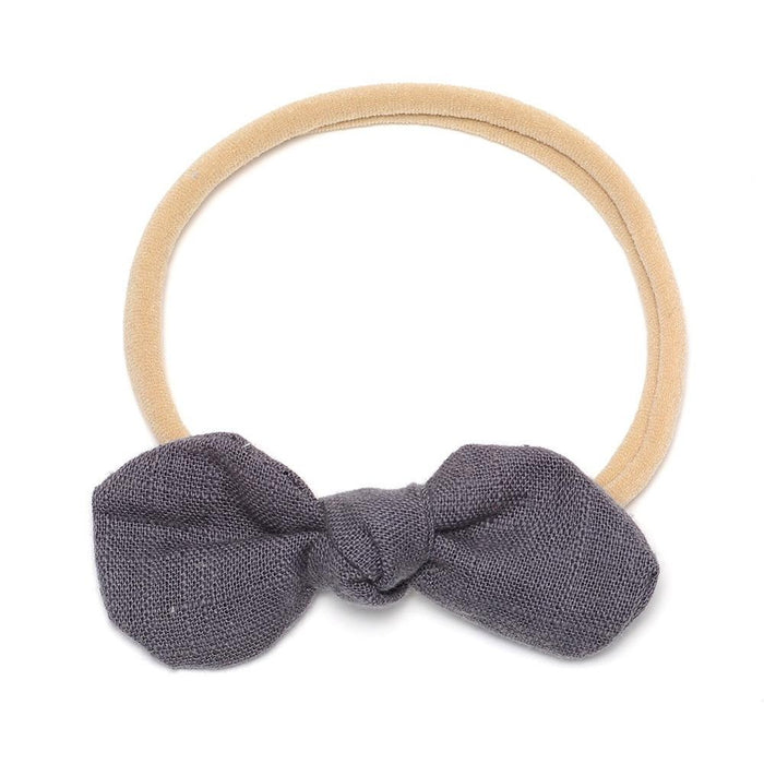 Baby Linen Knot Bow Headband — Charcoal