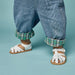 Little Boy In Blue Overalls Wearing Sommerfugl Kids Baby Leather Toddler Sandals Closed Toe White 2